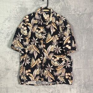 Campia Hawaiian Pineapple Black Button Up Collared Shirt Size XL